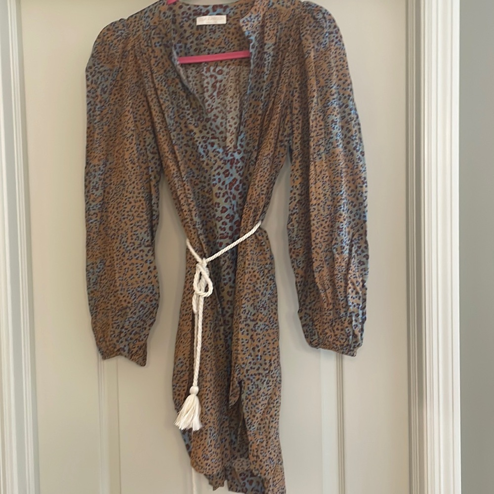 Ulla Johnson Brown and Blue Leopard-Print Sheer Swim Coverup